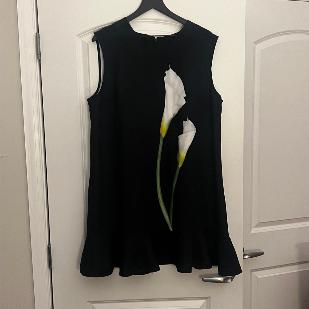 Black Sleeveless Dress with Floral Design